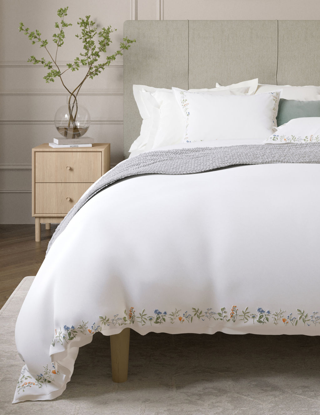 Wild Primrose Sateen Embroidered Bedding Set