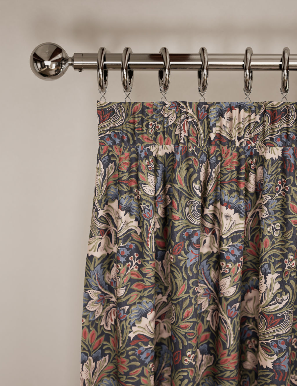 Cotton Rich Floral Pencil Pleat Curtains