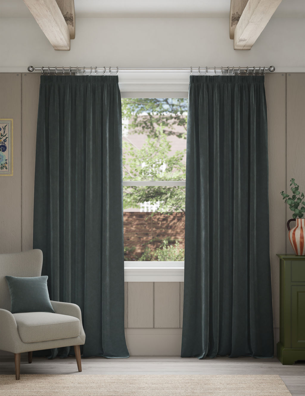 Velvet Pencil Pleat Temperature Smart Curtains 2 of 6