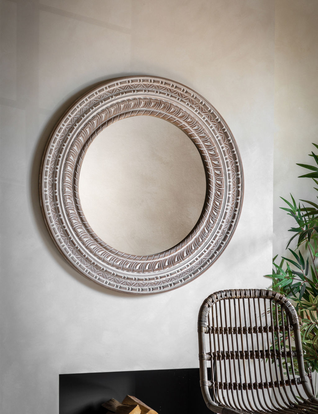 Kota Wooden Large Round Wall Mirror 3 of 3