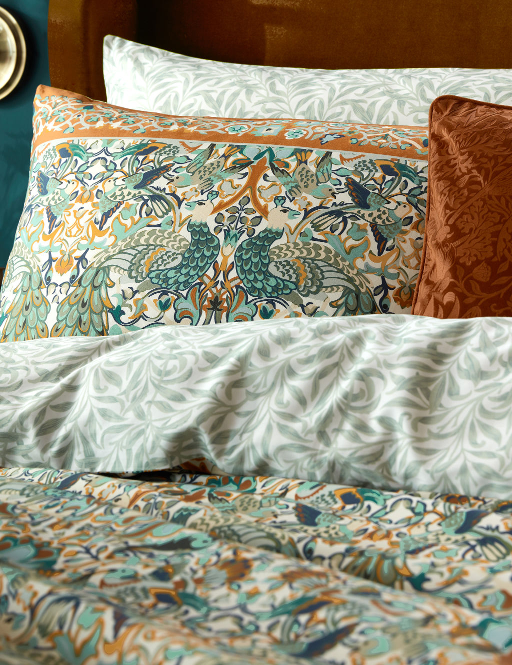 Pure Cotton Sateen Peacock & Bird Bedding Set William Morris At Home
