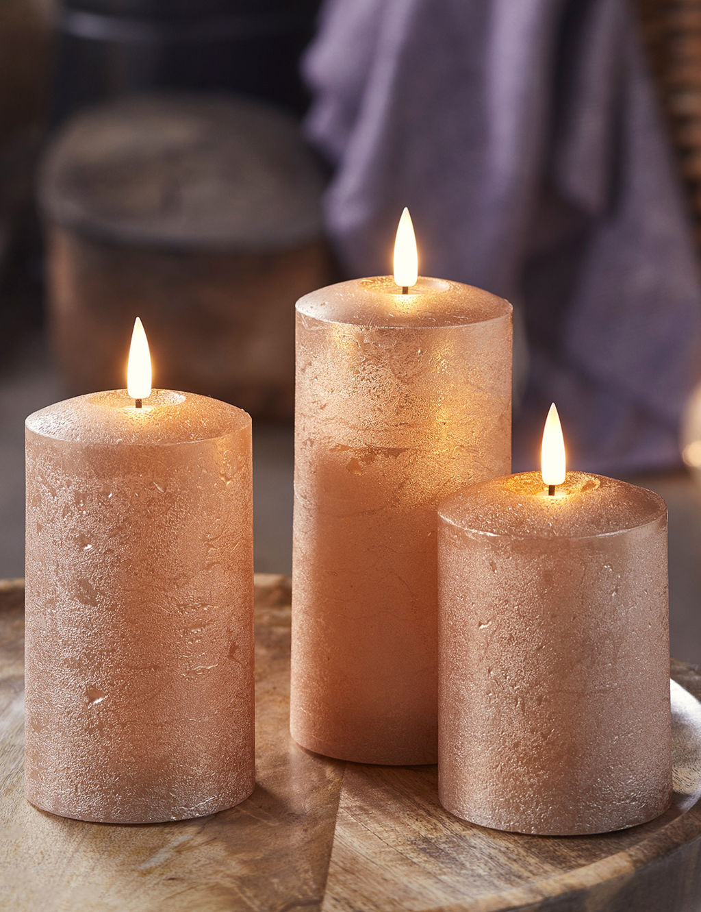 Set of 3 TruGlow® Distressed Copper LED Candles