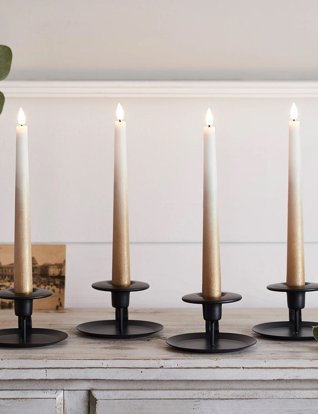 Set of 4 TruGlow® Bronze Taper LED Candles