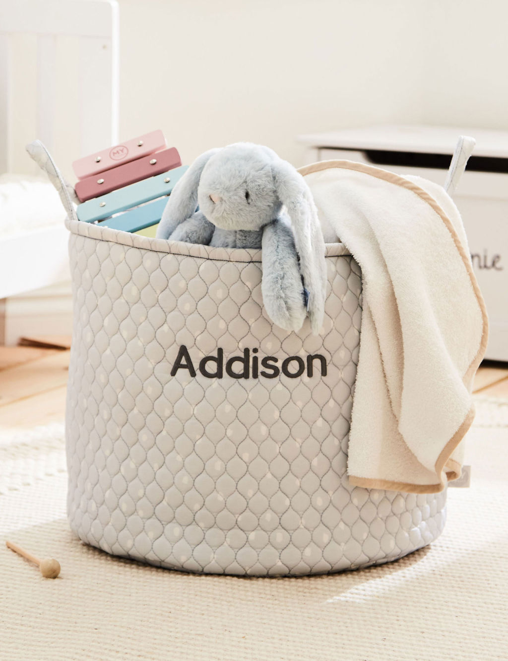 Personalised Large Grey Polka Dot Storage Bag