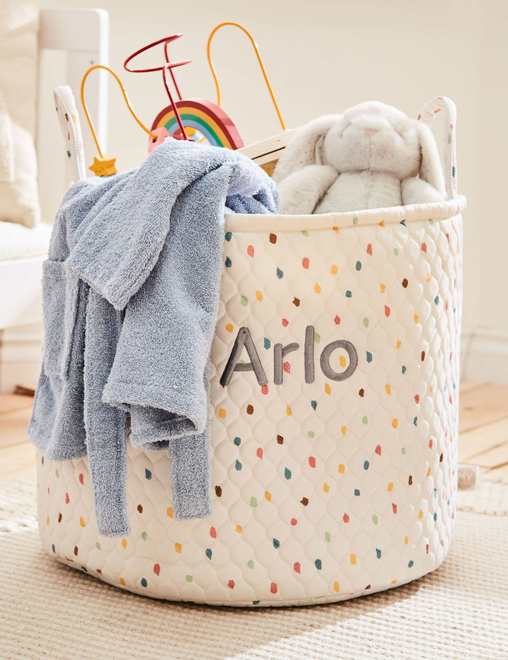 Personalised Large Rainbow Polka Dot Storage Bag