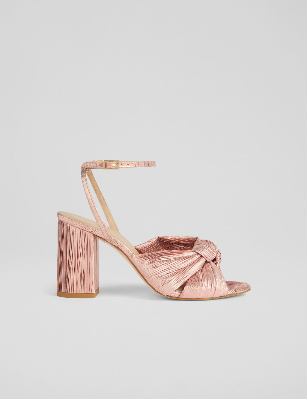 Satin Ankle Strap Block Heel Sandals