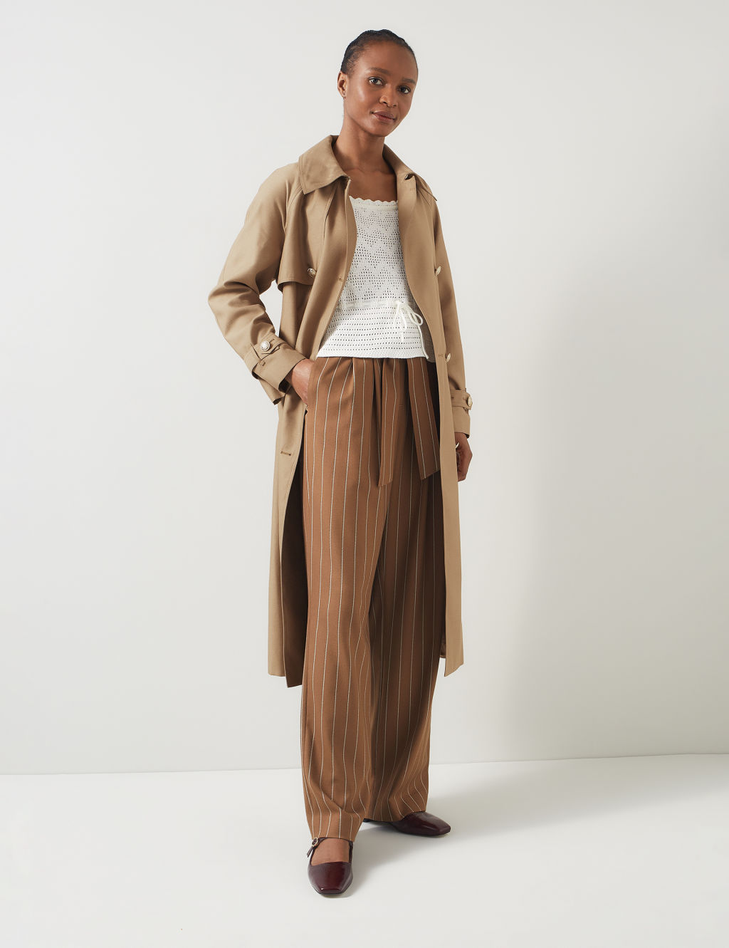 Belted Double Breasted Longline Trench Coat