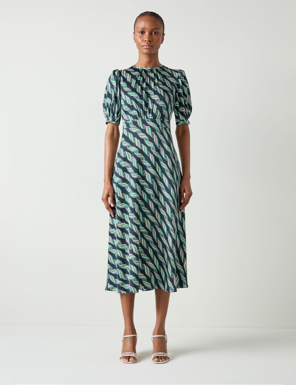 Satin Printed Midi Skater Dress