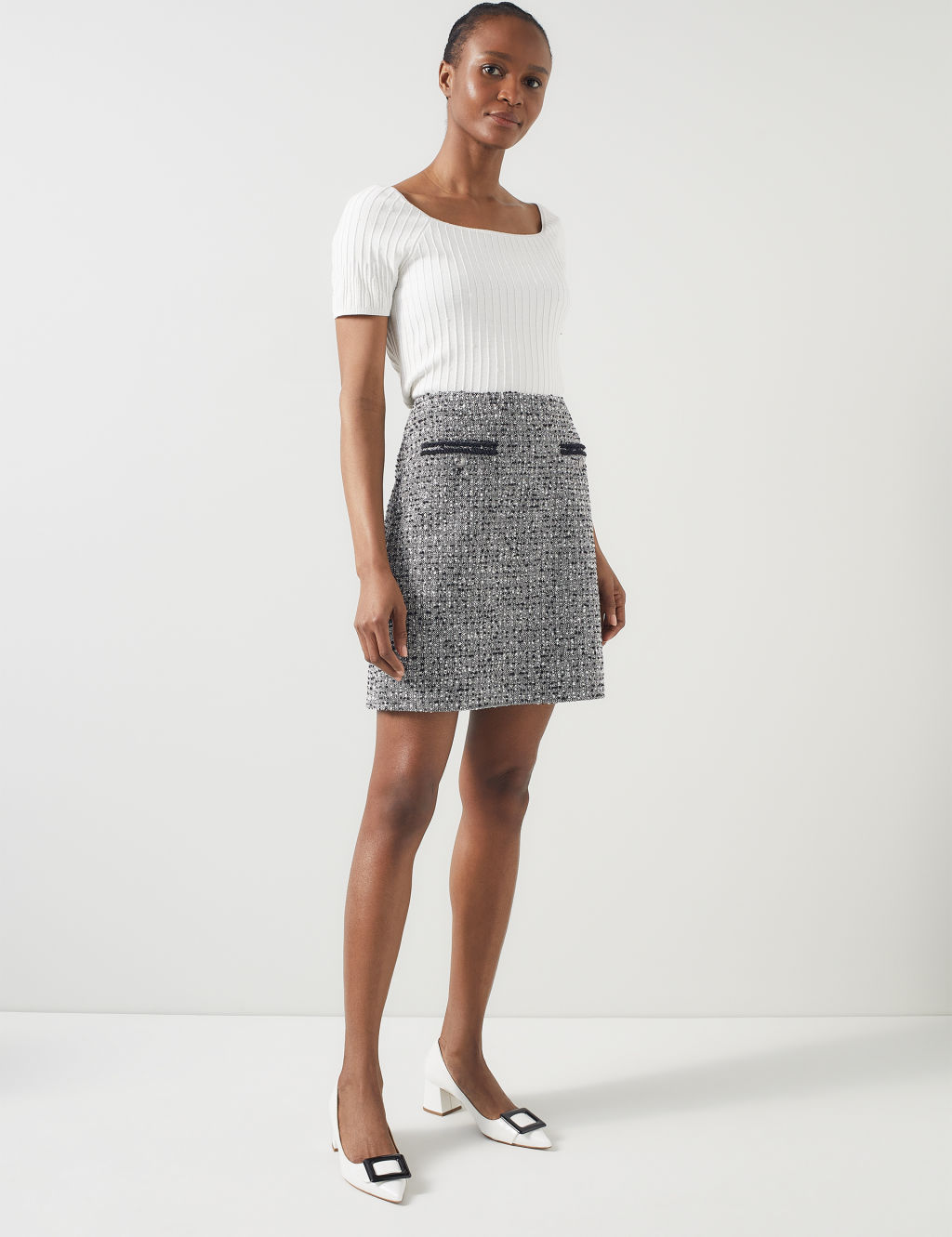 Cotton Rich Tweed Mini A-Line Skirt