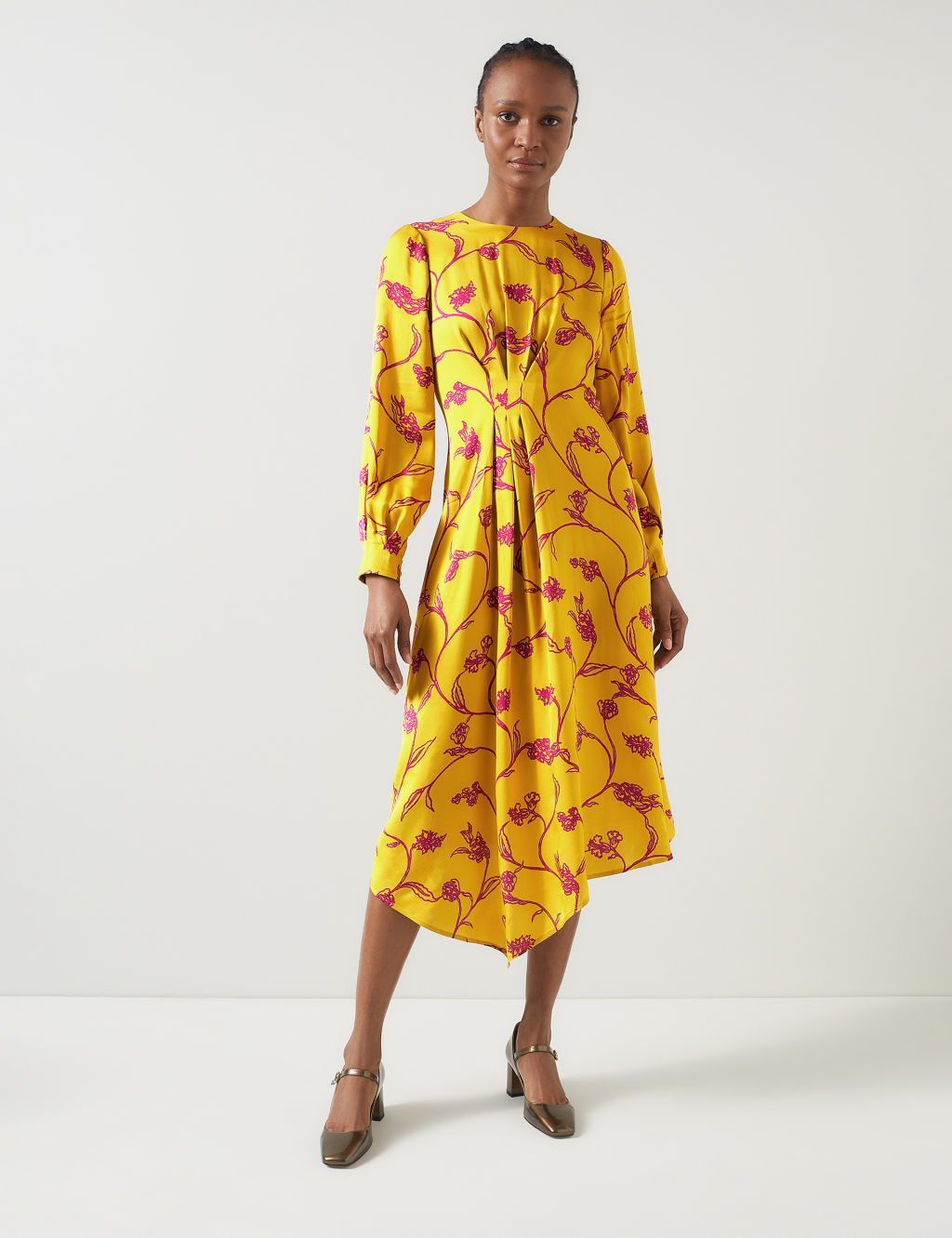 Floral Draped Knee Length Skater Dress