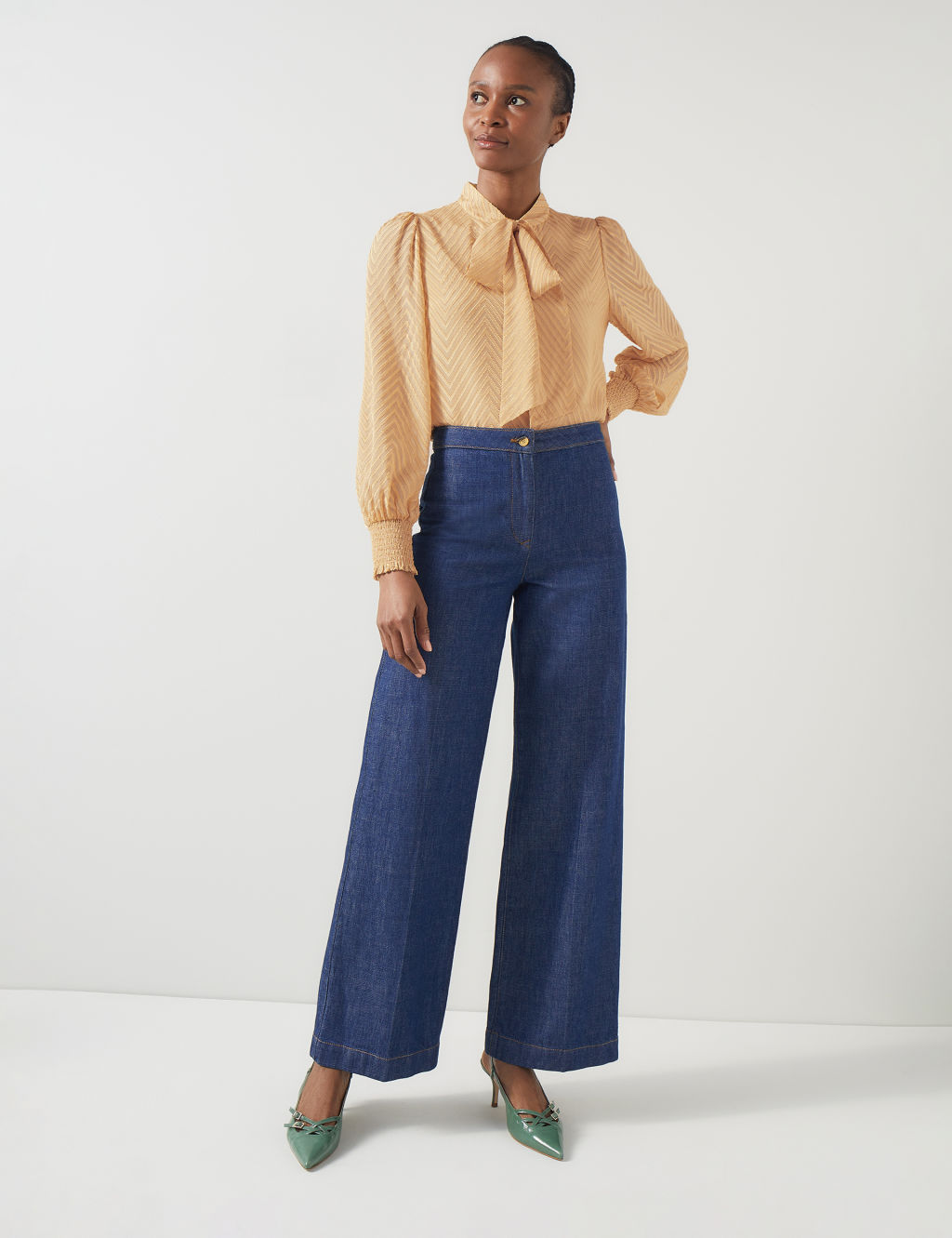 Silk Rich Chevron Tie Neck Blouse