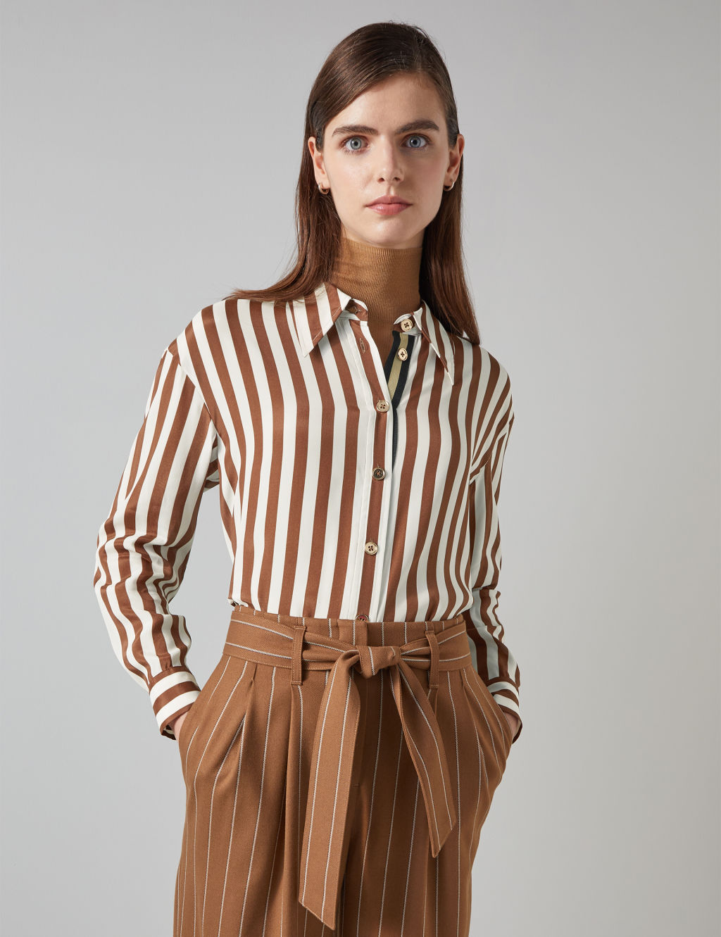 Striped Collared Button Through Blouse