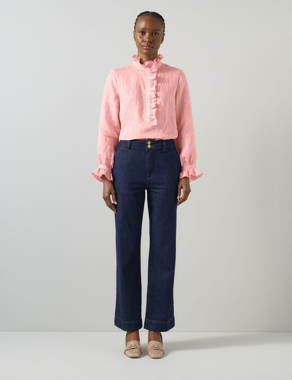 Linen Rich Textured Ruffle Blouse