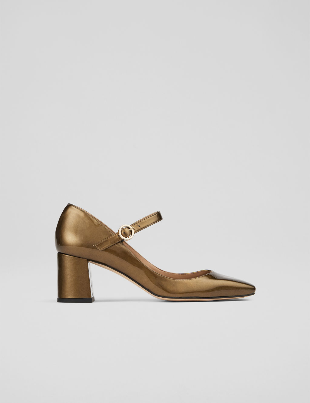 Leather Patent Block Heel Court Shoes