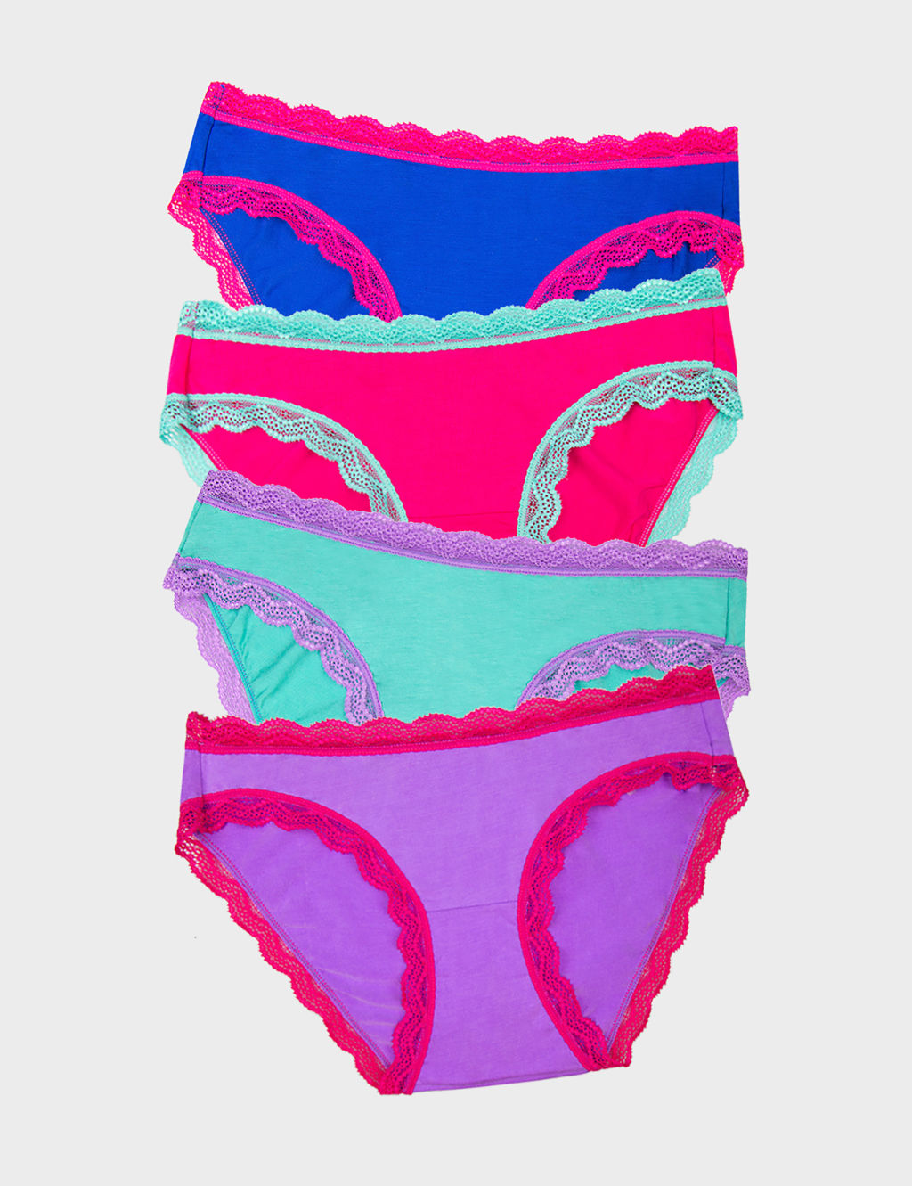 4pk Lace Trim Bikini Knickers