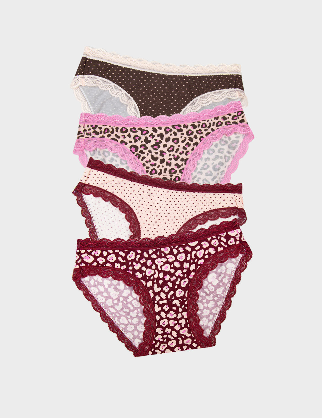 4pk Printed Lace Trim Bikini Knickers