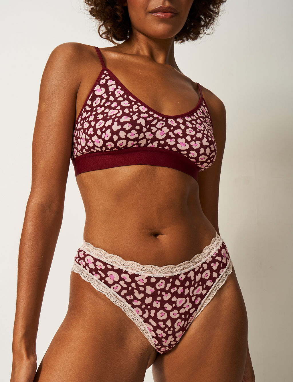 Animal Print Lace Trim Brazilian Knickers