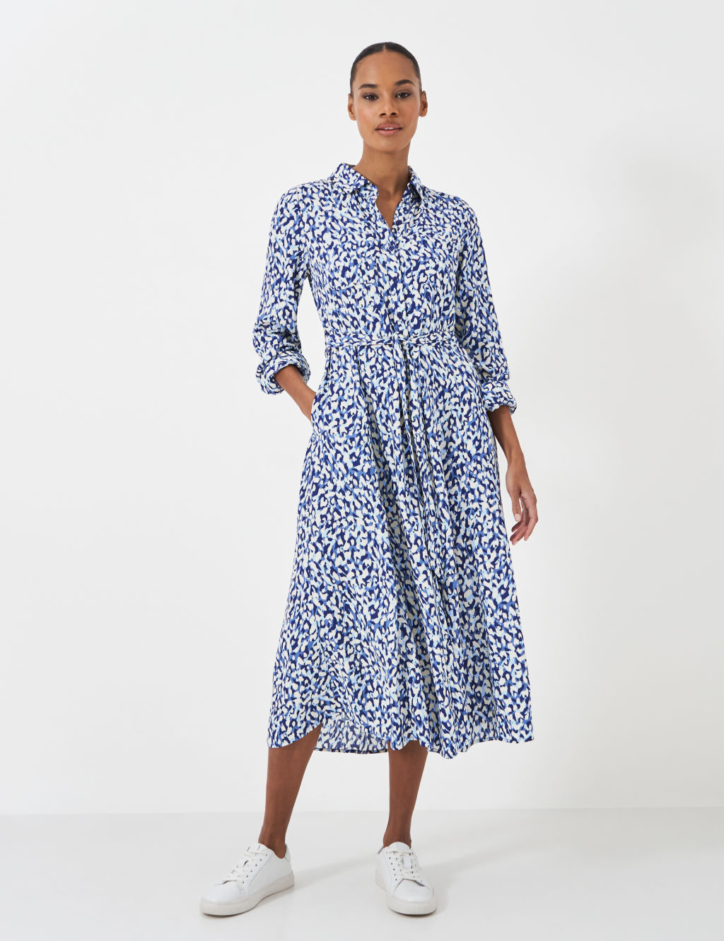 Polka Dot Tie Waist Midi Shirt Dress