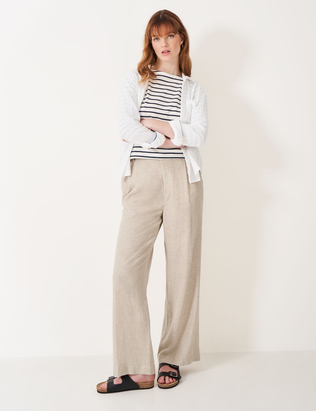 Linen Blend Wide Leg Trousers