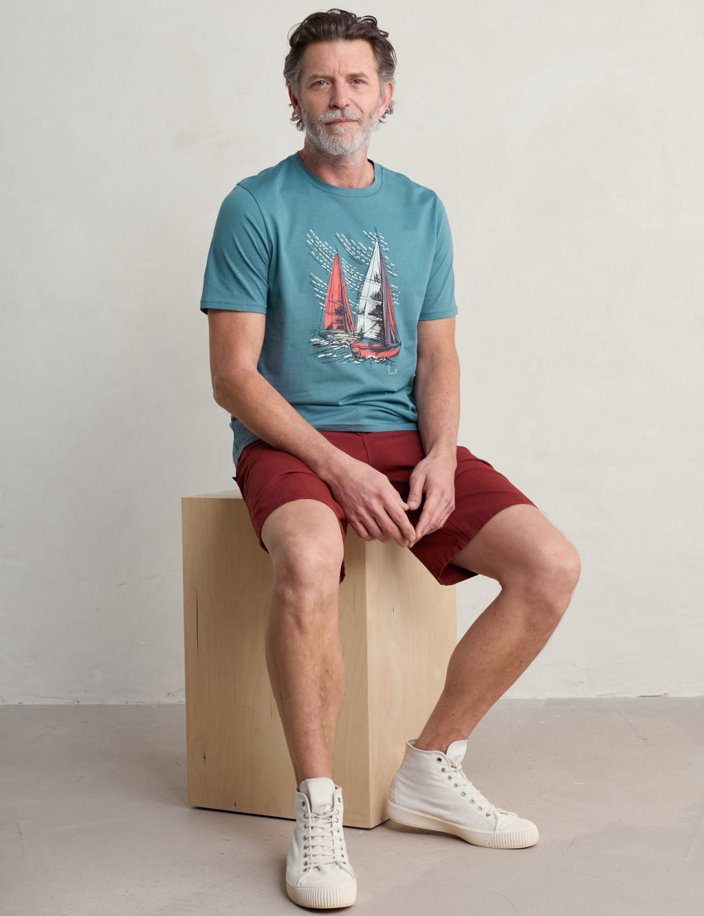 Pure Cotton Coastal Print Crew Neck T-Shirt