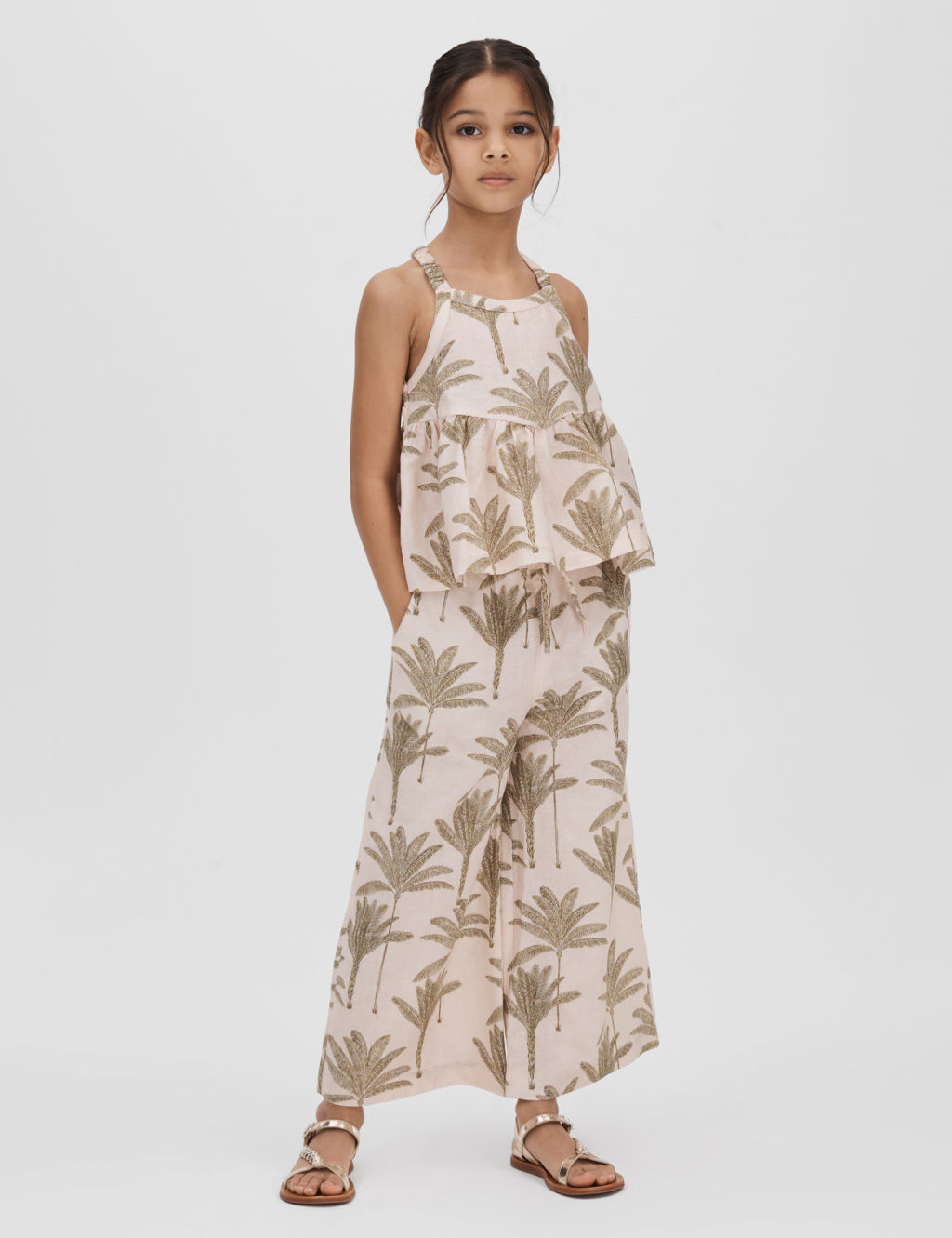 Linen Rich Palm Print Trousers (4-14 Yrs)