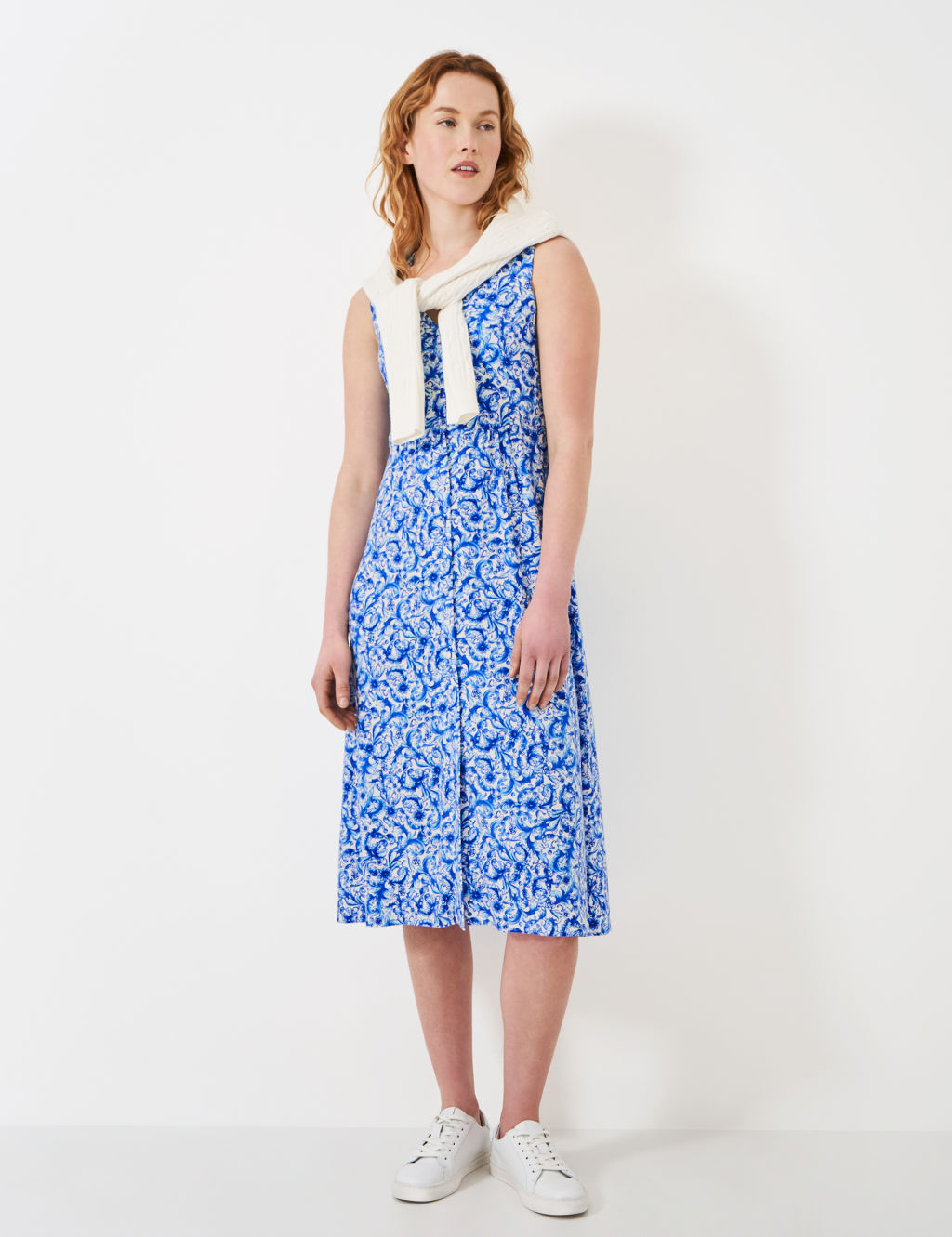 Floral V-Neck Button Through Midi Tea Dress