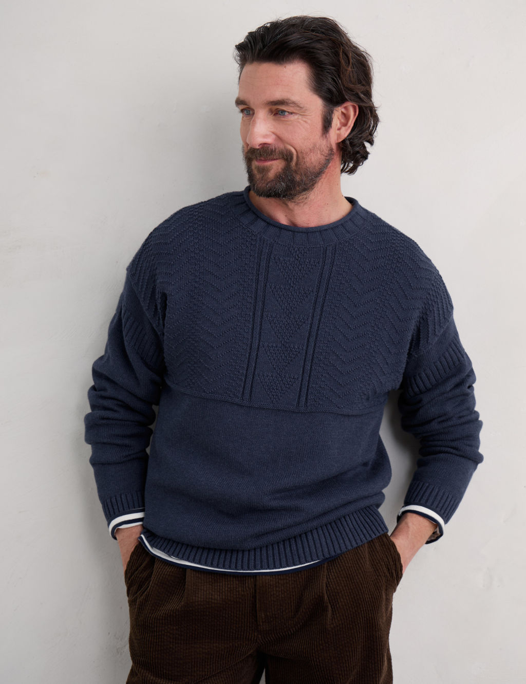 Pure Cotton Textured Crew Neck Jumper