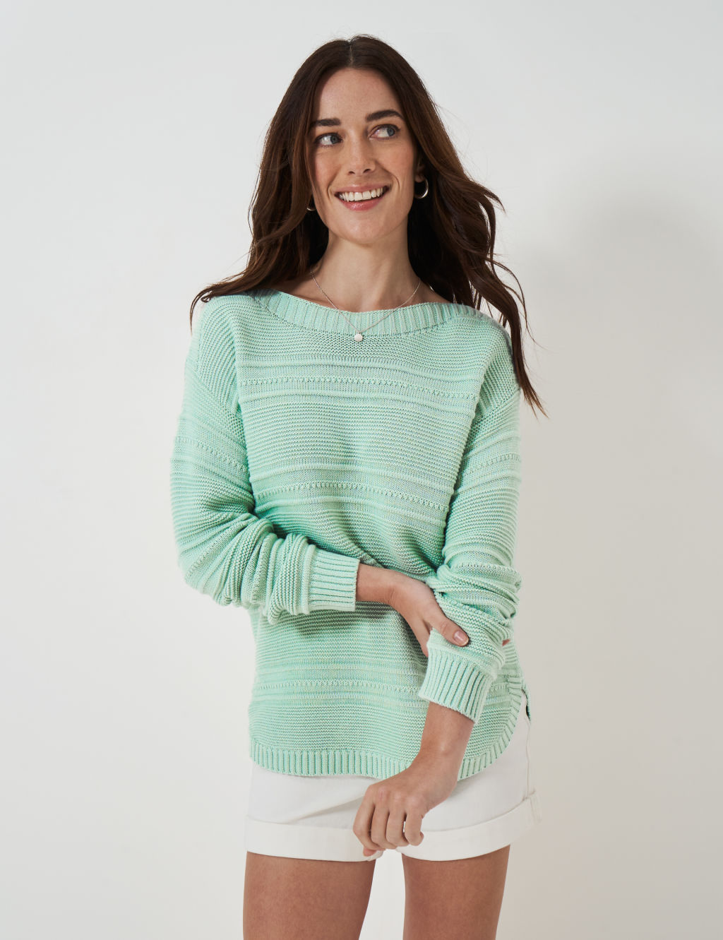 Cotton Rich Textured Slash Neck Jumper