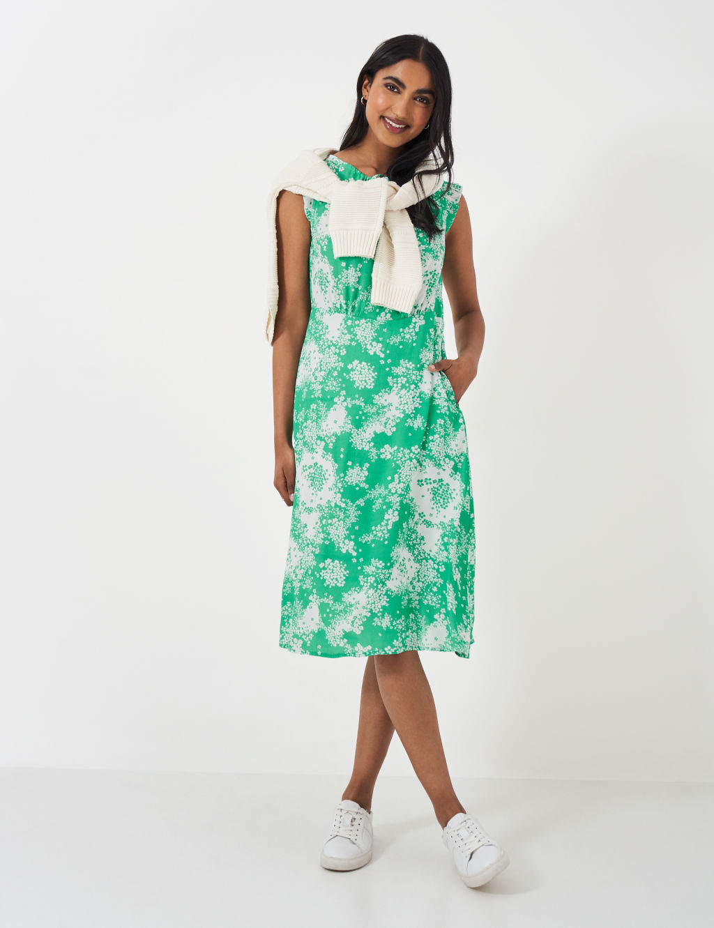 Floral Tie Neck Midi Tea Dress