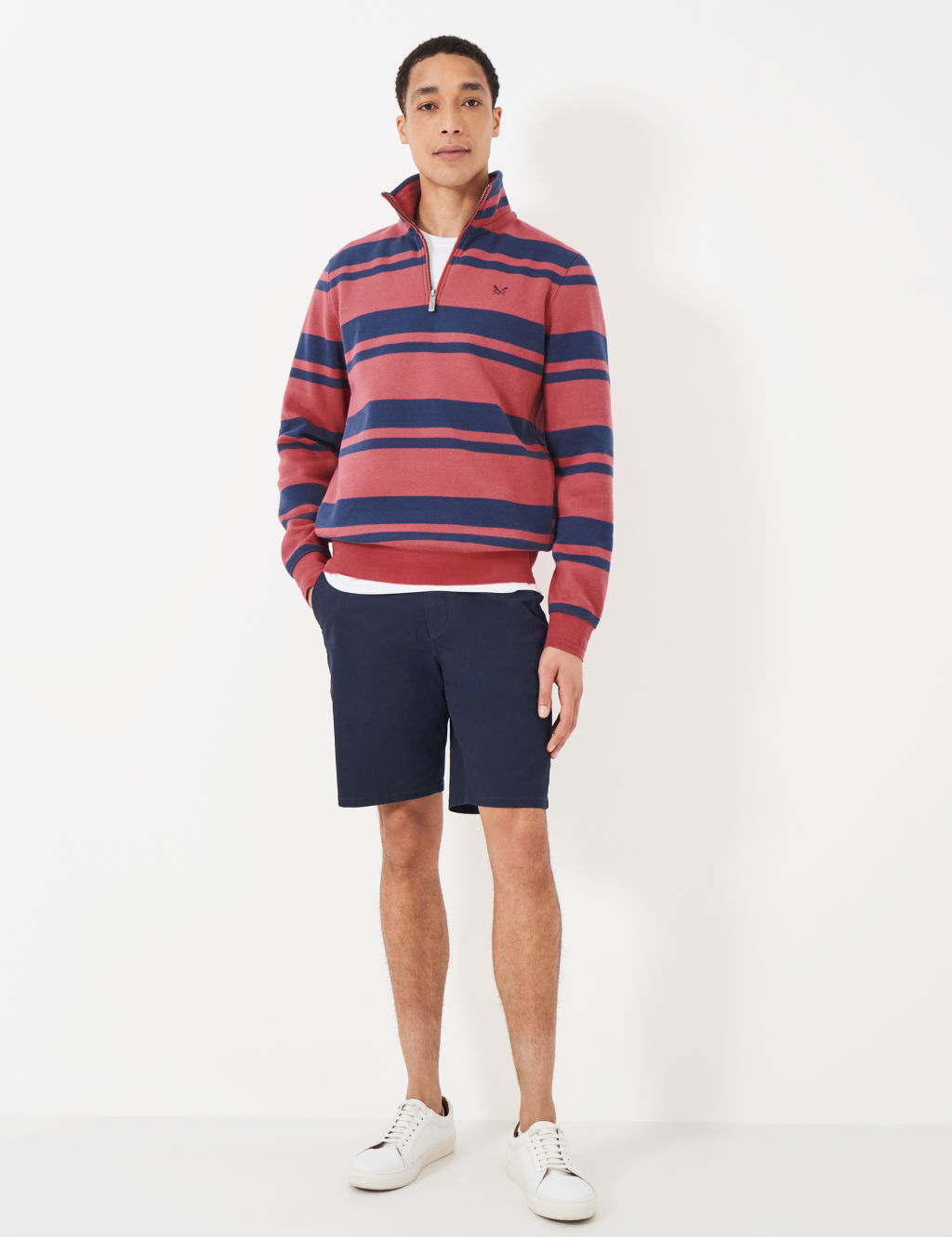 Cotton Rich Striped Half Zip Sweatshirt