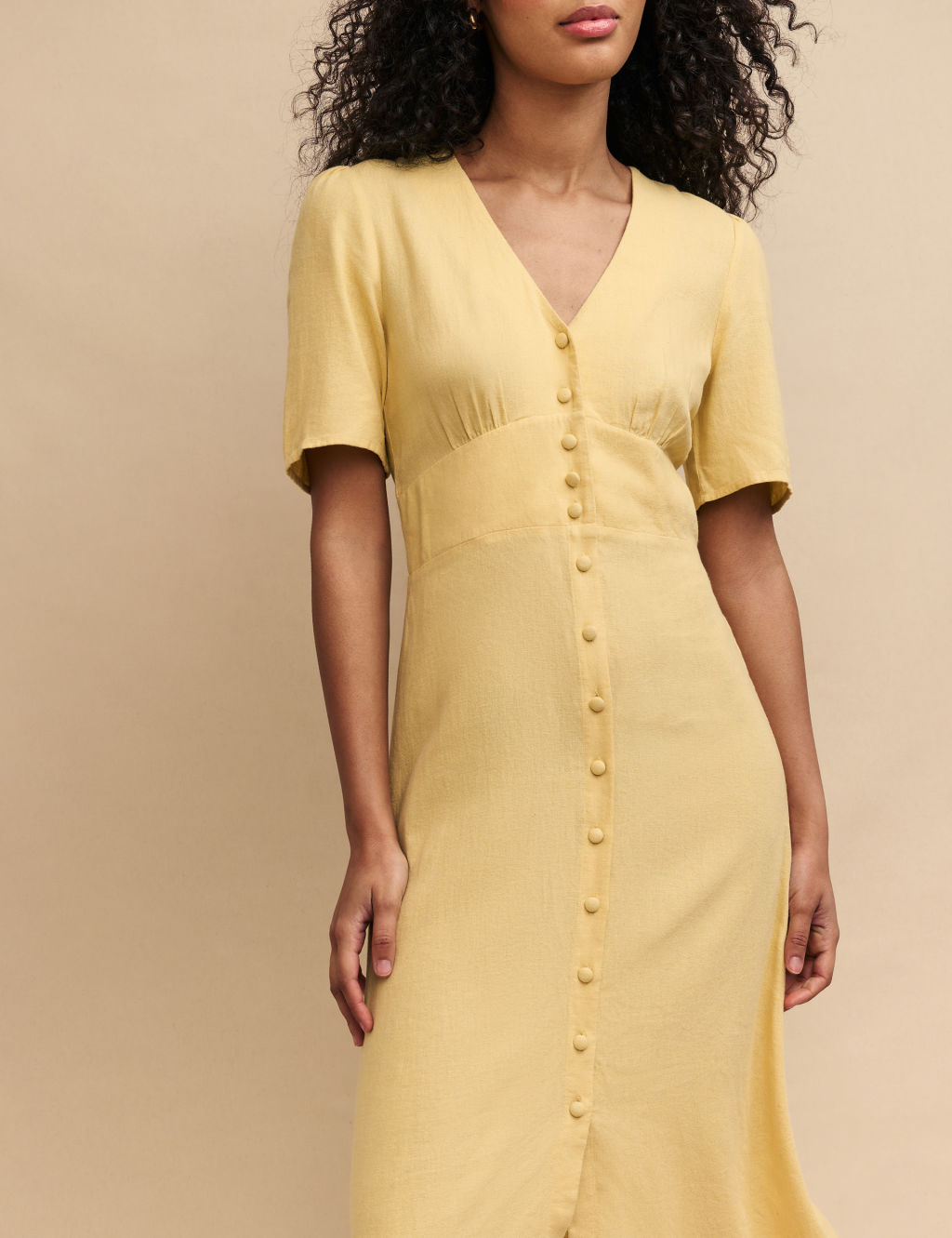 Linen Rich V-Neck Midi Tea Dress 1 of 4