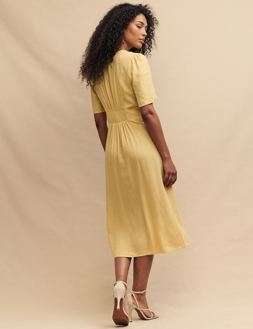 Linen Rich V-Neck Midi Tea Dress 2 of 4