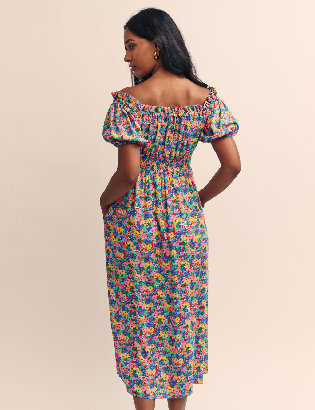 Floral Tie Detail Puff Sleeve Midi Dress 2 of 5