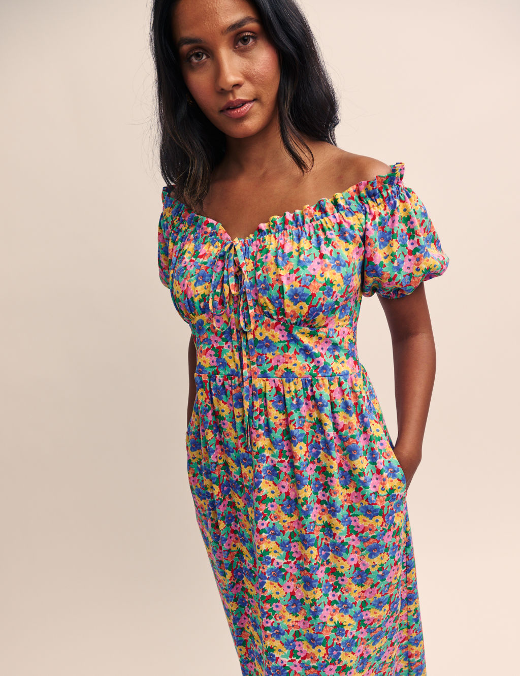 Floral Tie Detail Puff Sleeve Midi Dress 5 of 5