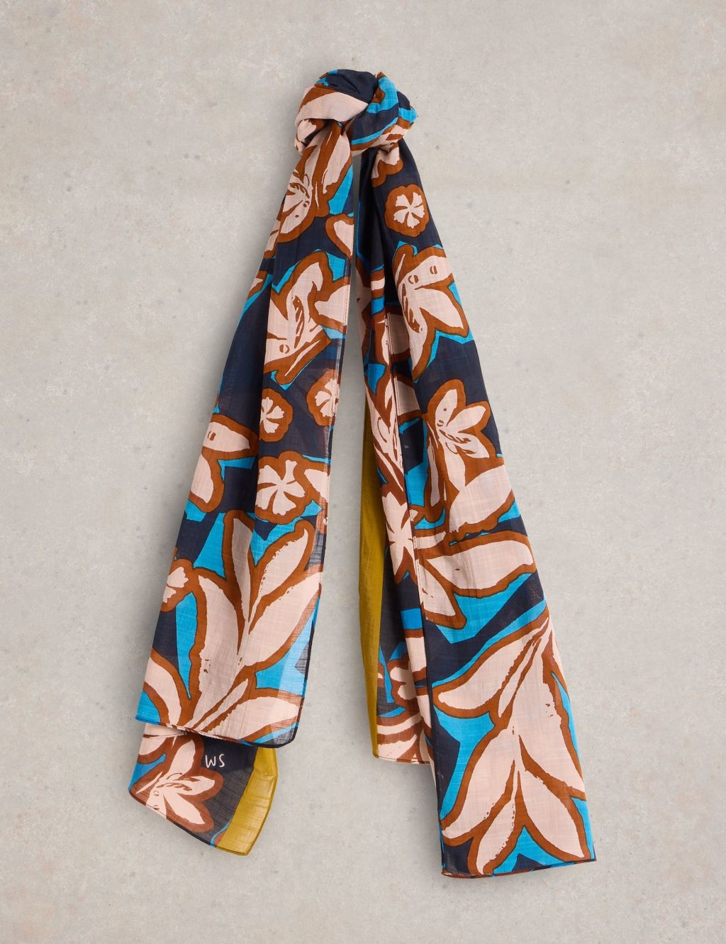 Cotton Blend Woven Leaf Print Scarf