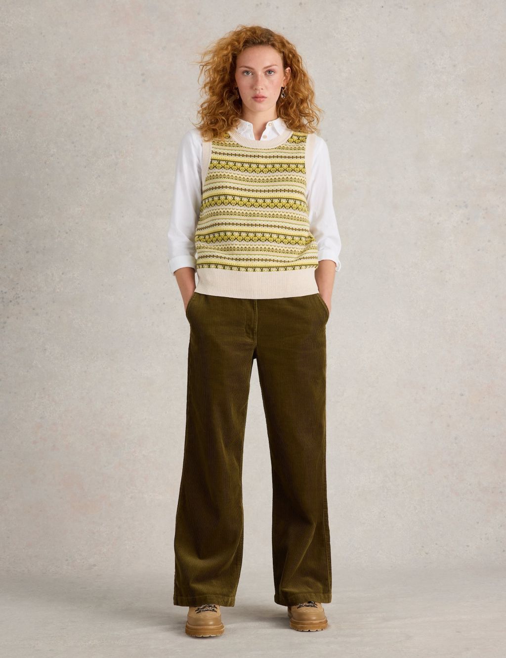 Pure Cotton Fair Isle Crew Neck Knitted Vest