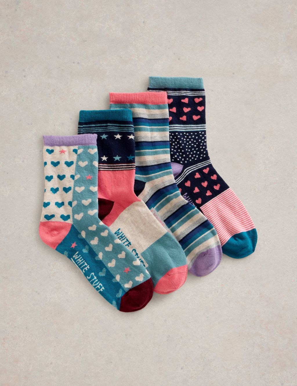 4pk Cotton Rich Patterned Ankle High Socks