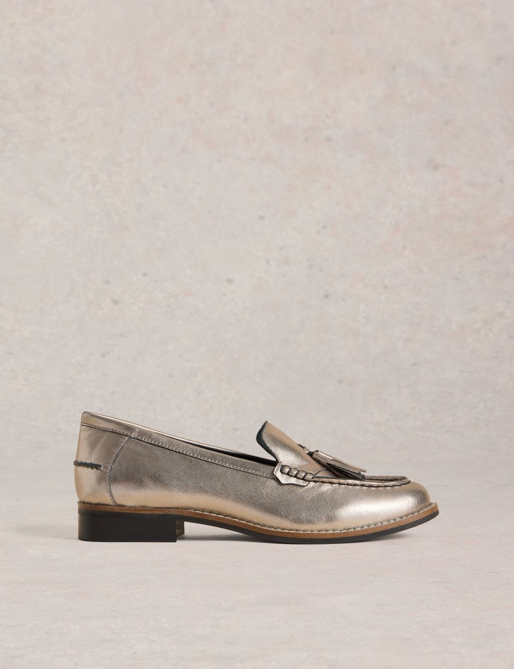 Leather Metallic Flat Loafers