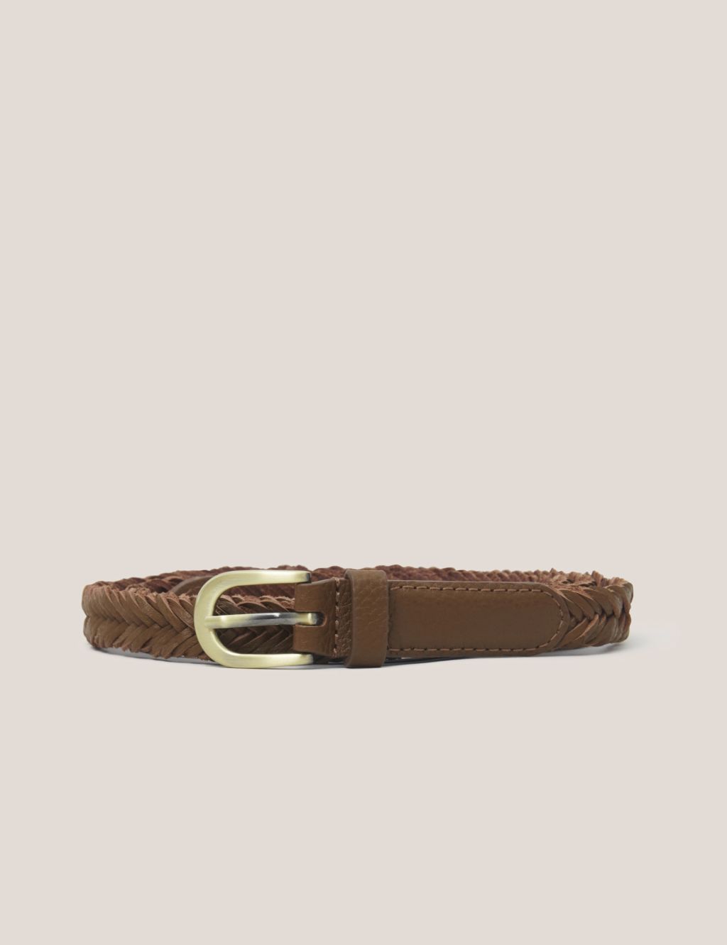 Leather Plaited Skinny Belt