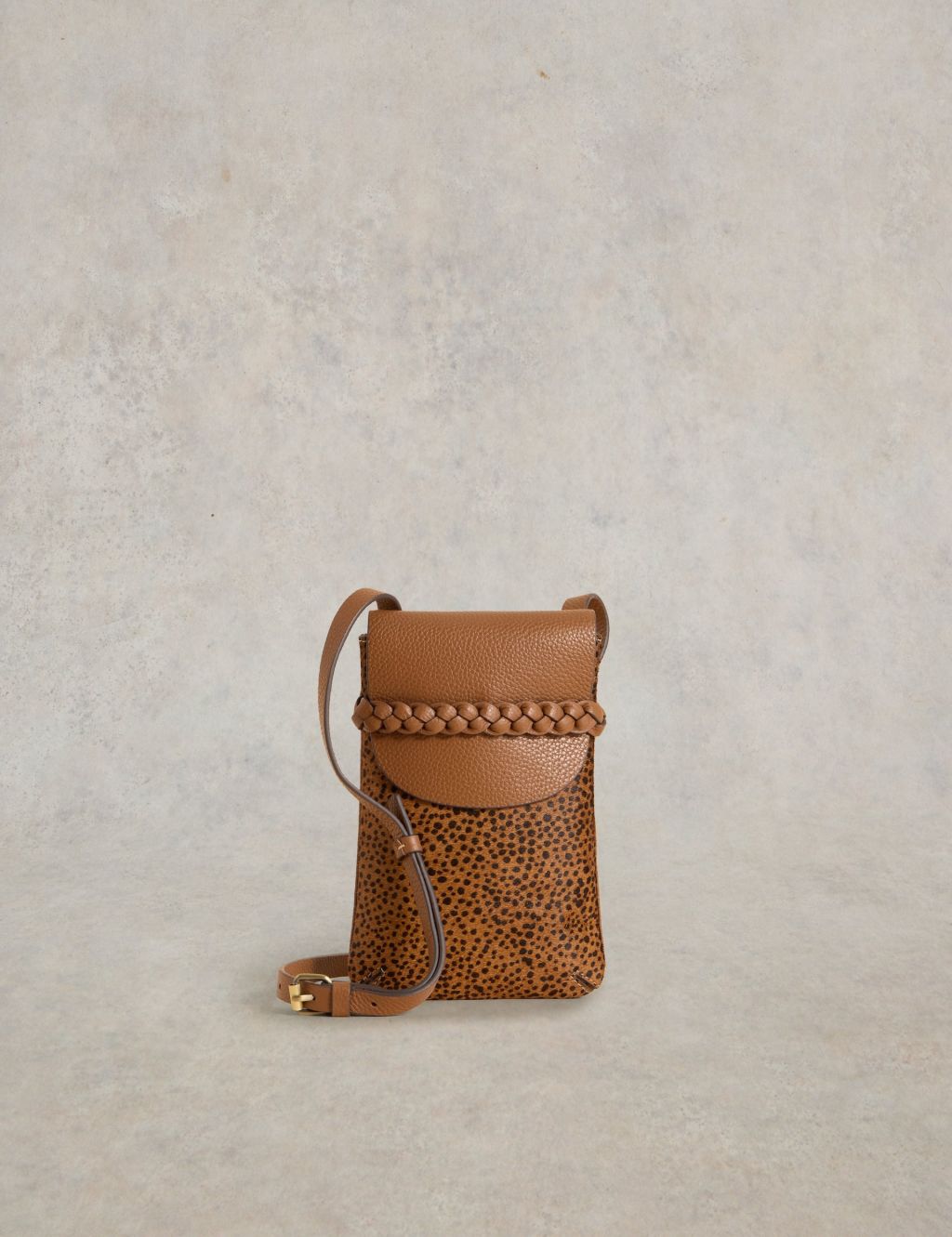 Leather Animal Print Cross Body Phone Bag