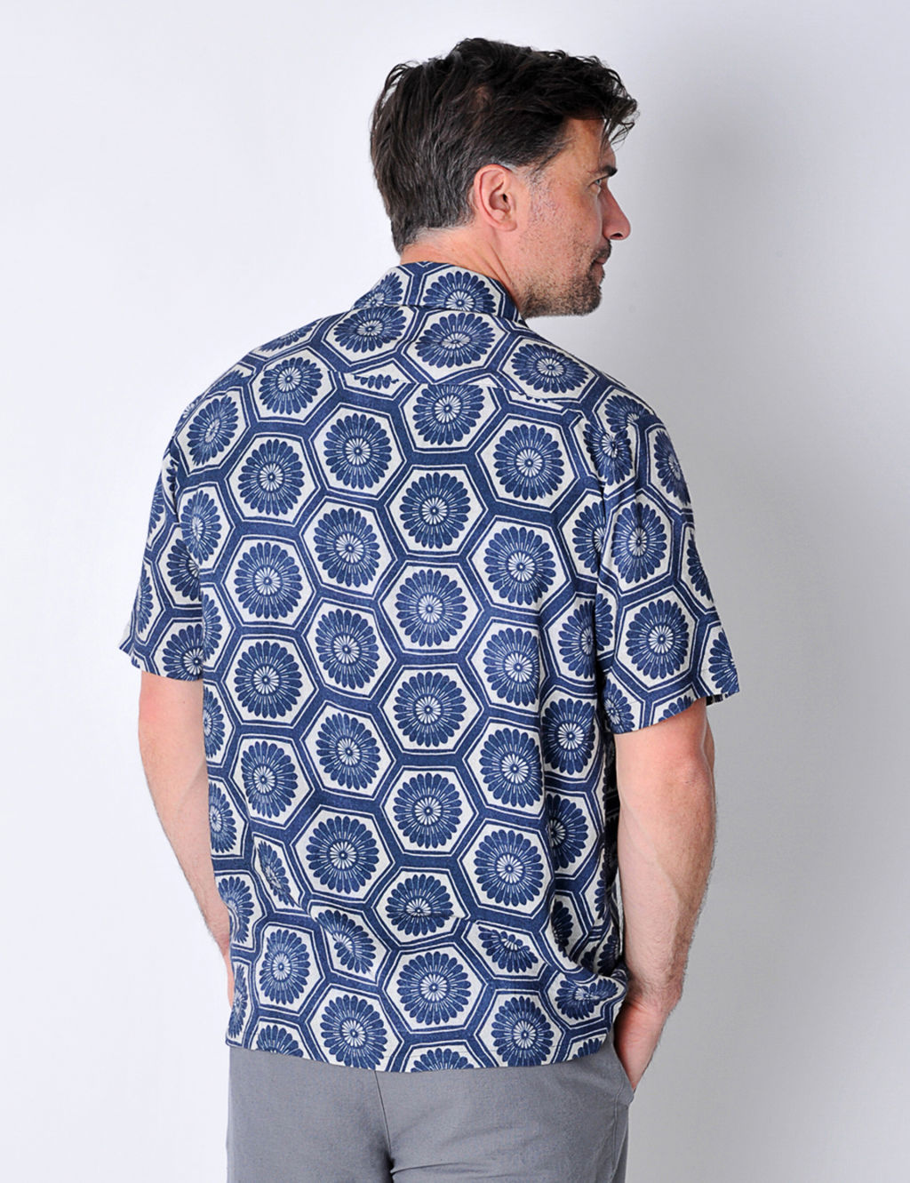 Linen Blend Floral Geometric Print Shirt 5 of 6