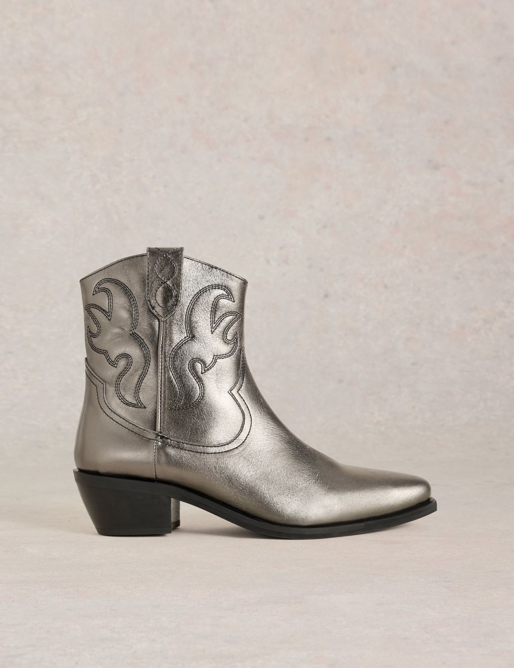 Leather Cowboy Block Heel Ankle Boots