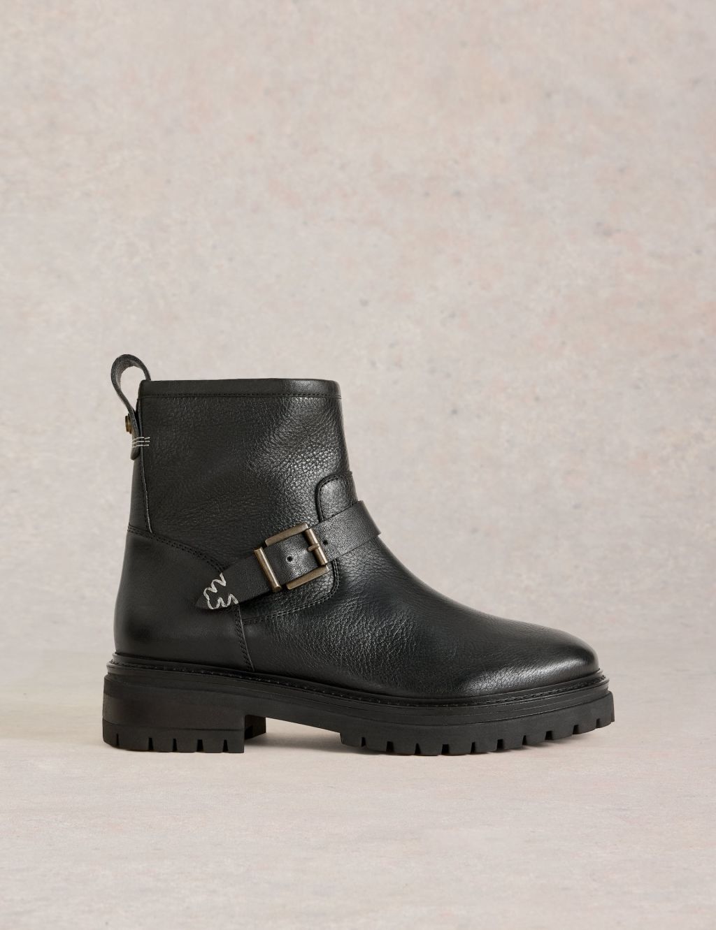 Leather Biker Buckle Round Toe Boots