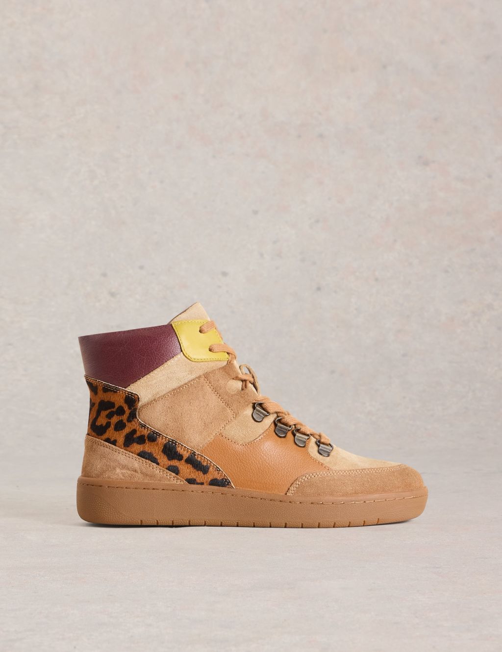 Leather Leopard Print High Top Trainers