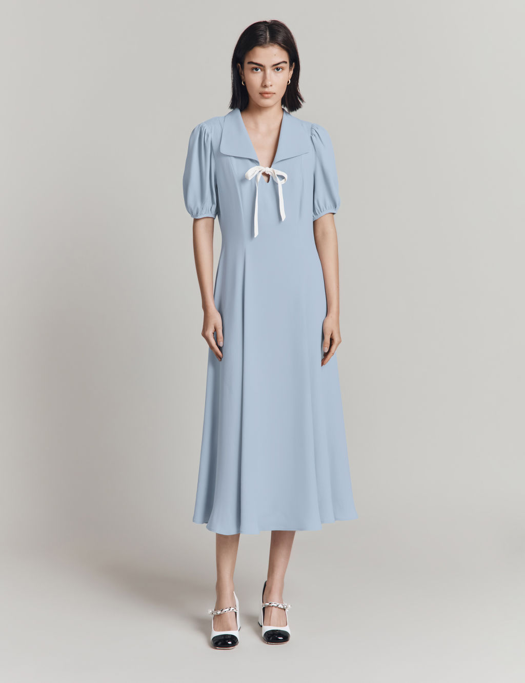 Collared Tie Detail Midaxi Tea Dress
