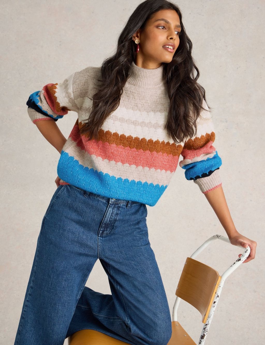 Colour Block Funnel Neck Jumper