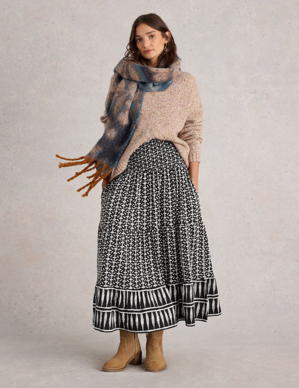 Jersey Printed Maxi A-Line Skirt