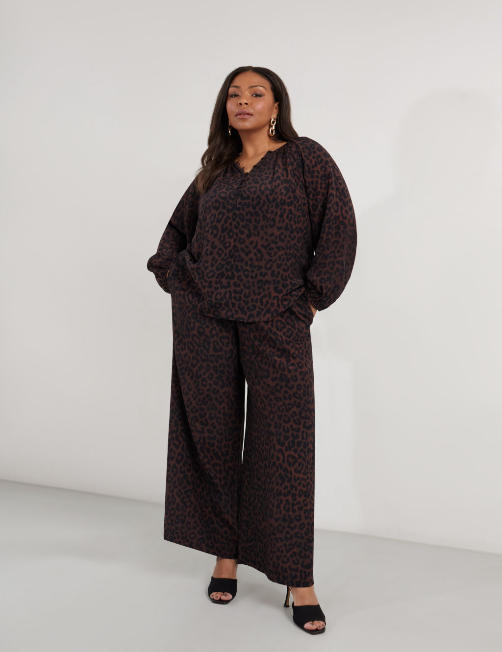 Animal Print V-Neck Button Through Blouse