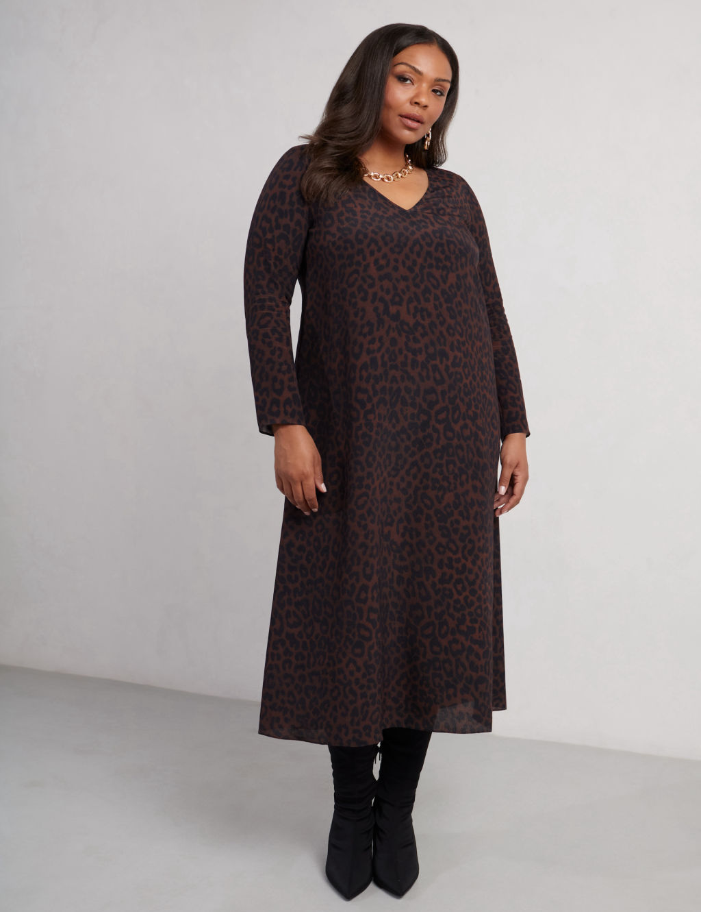 Animal Print V-Neck Midaxi Swing Dress