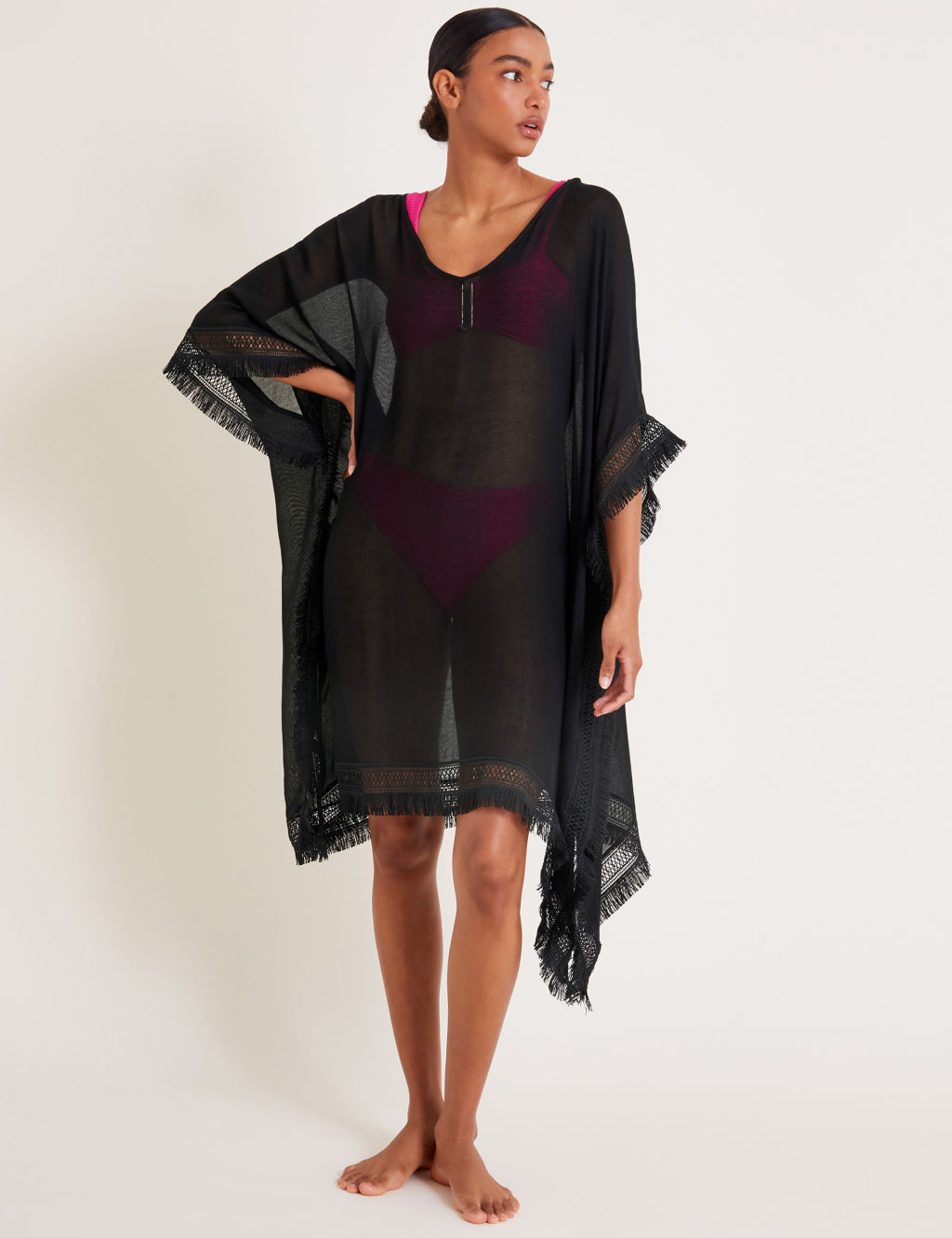 Sheer Fringed Beach Poncho